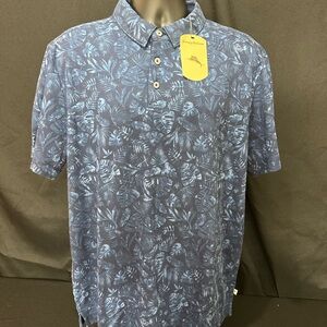 Tommy Bahama Blue Polo Shirt with Botanical Print